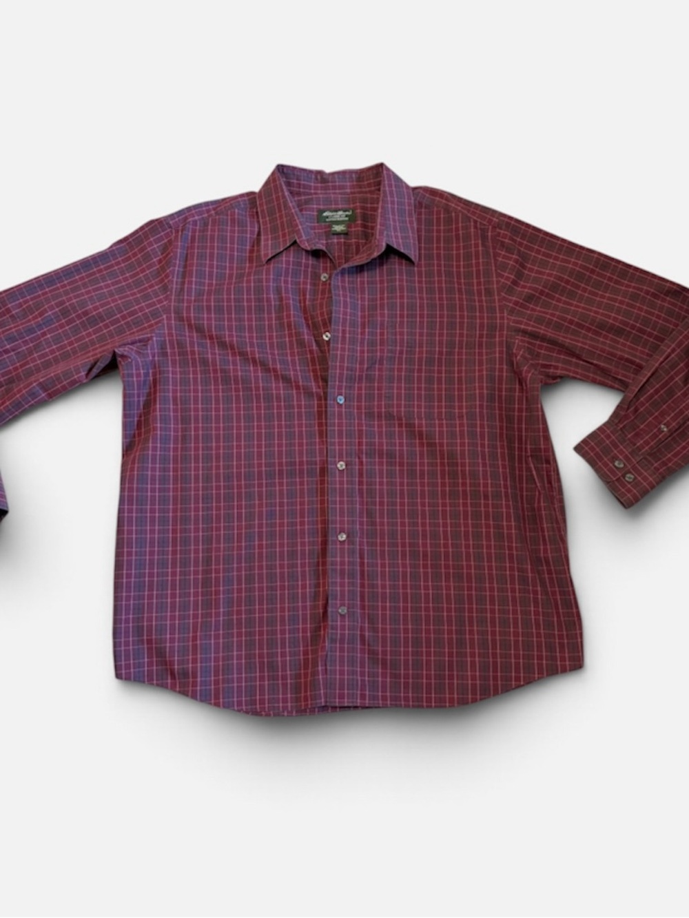 VTG Y2K Eddie Bauer Mens XL Burgundy Plaid Cotton Shirt Dark Academia Gorpcore
